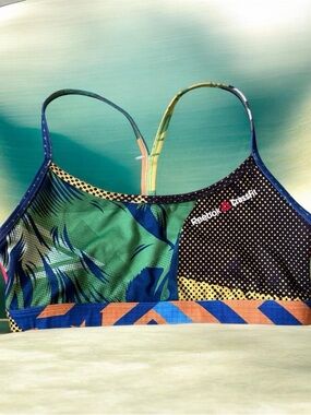 Reebok Multicolor Green Blue Black Patterned Sports Bra